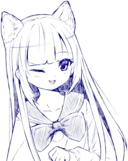 😉 e0ed75b5 애니메이션, 만화, 고양이 귀, 윙크, 소녀, 귀여운 telegram sticker