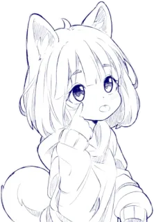 😛 ea419d9c 애니메이션, 만화, 귀여운, 카와이, 여우소녀, 케모노미미, 일러스트, 스케치 telegram sticker