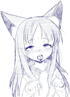 🥵 fcdc3da2 애니메이션 여자, 고양이 귀, 지침, 땀, 팬아트, 피곤한 telegram sticker