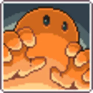 😀 eb745477 оранжевый, слайм, монстр, капля, пиксель арт, игра telegram sticker