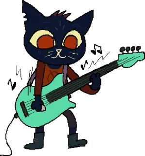 🐈 209b01de Mae Borowski Night in the Woods kot, kreskówka, gitara, gra wideo, postać, gra niezależna telegram sticker