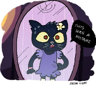 👯 f138d0c5 THIS WAS A MISTAKE kot, sukienka, lustro, błąd, kreskówka telegram sticker