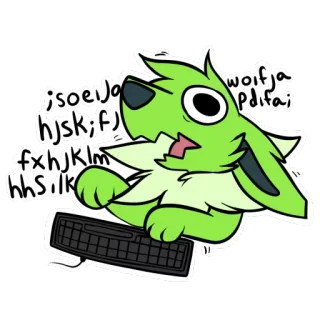 ⁉ 7d084bd9 jsoeijawoifjahjsk;fpdifafxhjklmhhsilk hijau, keyboard, anjing, hewan, komputer, mengetik telegram sticker