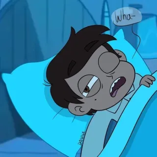 😶 008e65d9 Wha- 졸린, 만화, 자는, 침대, 베개 telegram sticker