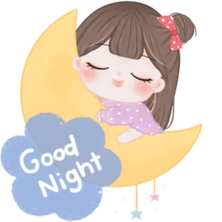 🎀 6e80169a Good Night selamat malam, tidur, bulan, imut, mimpi indah, kartun telegram sticker