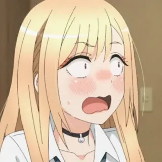🤯 336bd268 Marin Kitagawa My Dress-Up Darling anime, blonde, scared, shocked, expression telegram sticker