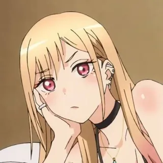 😐 486ff3cf Marin Kitagawa My Dress-Up Darling anime, girl, blonde hair, choker, earrings, Kitagawa Marin, My Dress-Up Darling telegram sticker