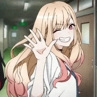 👋 4df0eb36 Marin Kitagawa My Dress-Up Darling anime, girl, blonde, wink, cute telegram sticker