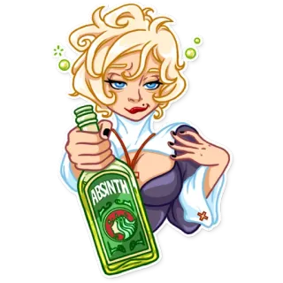 🍷 ec5482b3 ABSINTH alkohol, absynt, butelka, napój, kreskówka whatsapp sticker
