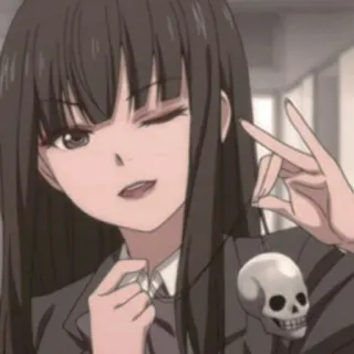 😉 0e3c8674 Anime, Mädchen, Totenkopf, Halskette, Zwinkern whatsapp sticker