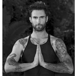 🙏 6898f60e Adam Levine Adam Levine, singer, yoga, tattoo, meditation, black and white telegram sticker