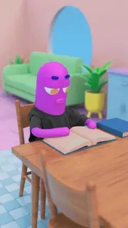 💃 bb2ba277 мультфильм, персонаж, чтение, книга, письменный стол, в помещении telegram sticker