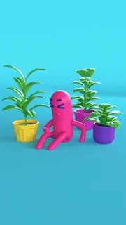 💃 deb2d8e9 растение, горшок, розовый, мультфильм, грустный, персонаж, 3d telegram sticker