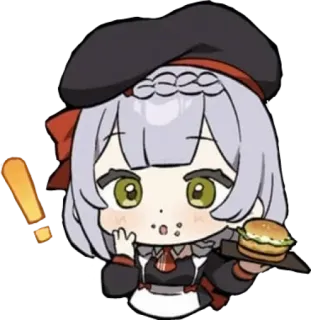 😳 45fc2143 Noelle Genshin Impact anime, video game, chibi, hamburger, exclamation mark telegram sticker
