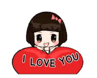 ❤ 093339b9 I LOVE YOU amor, coração, desenho animado, menina, fofo telegram sticker