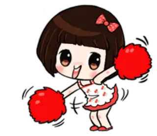 👯 def9f567 Líder de torcida, Desenho animado, Fofo, Garota, Pompons, Laço, Corte bob telegram sticker