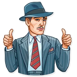 👍 3e767459 ผู้ชาย, ชุดสูท, ยกนิ้วโป้ง, หมวกสักหลาด, การ์ตูน, ภาพวาด telegram sticker