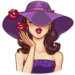 😘 db0c5486 ผู้หญิง, หมวก, จูบ, ริมฝีปาก, เด็กผู้หญิง, แฟชั่น telegram sticker