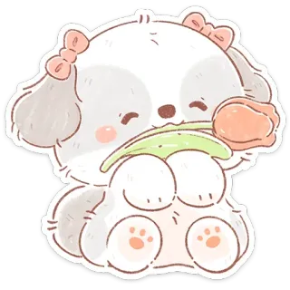 🐶 54a00e37 chien, chiot, mignon, kawaii, fleur, animal, dessin animé, autocollant telegram sticker