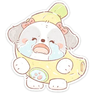 🐶 5d0d7126 chiot, chien, banane, mignon, pleurer, kawaii, autocollant, dessin animé telegram sticker