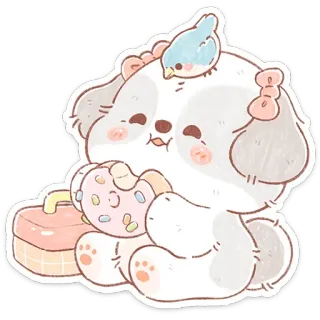 🐶 ba0e4be6 mignon, chien, chiot, oiseau, donut, kawaii, autocollant, illustration telegram sticker