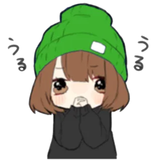 😶 0930e089 うるうる Anime, Mädchen, Traurig, Süß, Mütze, Japanisch telegram sticker