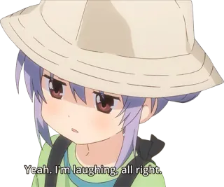 😕 1a3ecec9 Yeah. I'm laughing, all right. animé, dessin animé, fille, chapeau, rire telegram sticker