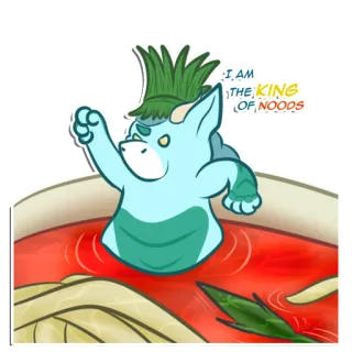 👑 469c9f12 I AM THE KING OF NOODS jedzenie, król, makaron, ramen, potwór, zupa, ilustracja telegram sticker