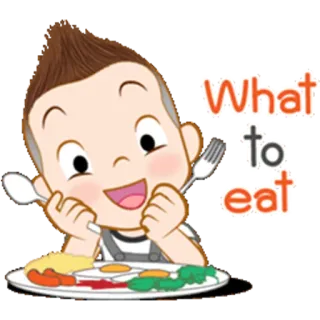 🍴 e4234570 What to eat food, question, eat, breakfast, lunch, dinner whatsapp sticker