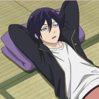 😒 91f08f39 Yato Noragami Аниме, Персонаж, Лежащий, Повседневный, Расслабляющий telegram sticker