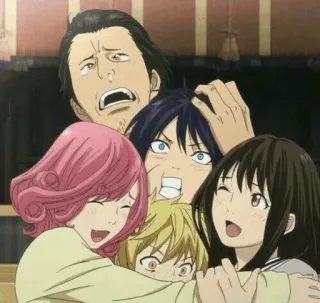 💈 2f9e3988 Anime, Abrazo grupal, Emocional, Amigos, Dibujos animados telegram sticker