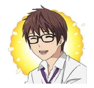 😄 5a35e276 anime, occhiali, sorridente, maschio, cartone animato, felice whatsapp sticker