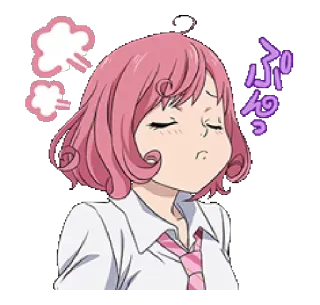 😤 82967e8a ぷん anime, arrabbiato, broncio, frustrato, carino, capelli rosa whatsapp sticker
