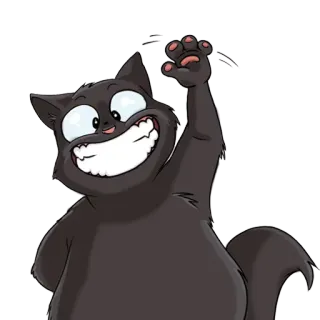 👋 260a3415 Katze, Cartoon, Aufkleber, schwarze Katze, fröhlich, winkend telegram sticker