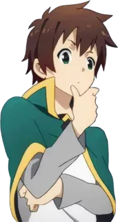 🤔 854090f2 Kazuma KonoSuba อนิเมะ, คิด, ผู้ชาย, ตัวละคร telegram sticker