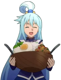 😄 b8752acc Aqua Konosuba อนิเมะ, อาหาร, มีความสุข, ร่าเริง, น่ารัก, คาวาอิ, ตัวละคร telegram sticker