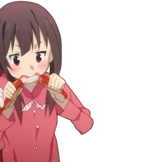 ☺️ f64e5df9 สาวอนิเมะ, กิน, ไส้กรอก, น่ารัก, ชุดนอน telegram sticker