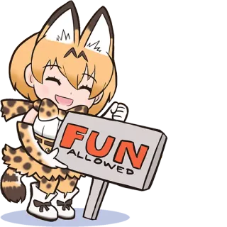 😄 d3985e17 Serval Kemono Friends FUN
ALLOWED Anime, Animale, Serval, Divertente, Consentito, Carino telegram sticker