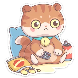 🥺 1f289b4c kucing, stiker, imut, kartun, camilan, soda, televisi, remote whatsapp sticker