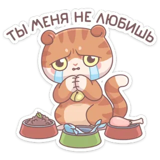 😭 98e1bc00 ТЫ МЕНЯ НЕ ЛЮБИШЬ kucing, sedih, lucu, kartun, stiker, makanan, hewan whatsapp sticker
