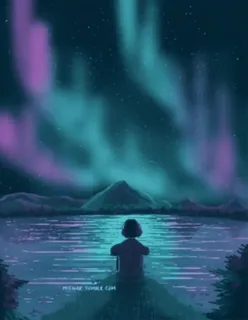 ✨ b0eee1c9 MIGNARE.TUMBLR.COM природа, небо, северное сияние, пейзаж, ландшафт, ночь, вода, отражение, звезды telegram sticker