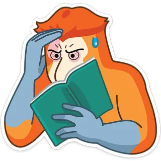 😅 41fe0e9f Nasenaffe, Lesen, Gestresst, Buch, Affe telegram sticker