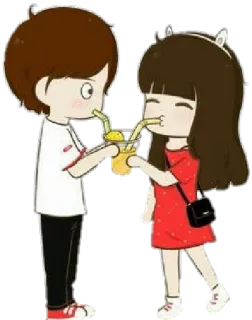 🍹 45ef2c39 Cartoon, Paar, Trinken, Liebe, Beziehung, Süß, Romantik telegram sticker