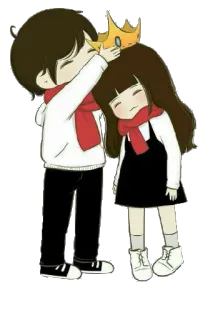 👸 b48e032e Cartoon, Liebe, Paar, Romantisch, Krone, Schal telegram sticker