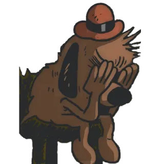 😢 fa9922e6 개, 만화, 슬픈, 갈색, 모자 whatsapp sticker