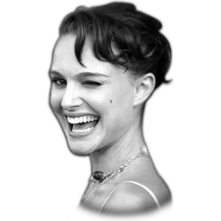 😉 c45beacc Natalie Portman aktorka, celebrytka, portret, czarno-białe, uśmiechnięta, mrugająca telegram sticker