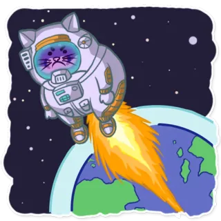 😡 8b6c9fbf แมว, นักบินอวกาศ, อวกาศ, จรวด, โลก, ดาวเคราะห์, การ์ตูน, สัตว์ telegram sticker
