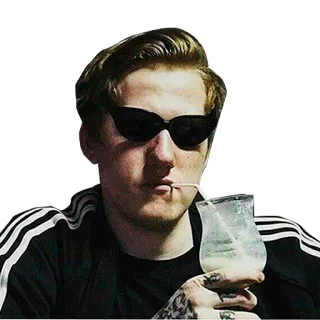 😁 2877b7fe 男性, サングラス, 飲酒, カクテル, タトゥー, ストロー, クール telegram sticker