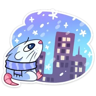 🔹 6256edf7 rato, inverno, cachecol, cidade, neve, animal, desenho animado whatsapp sticker