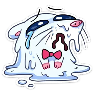 🔹 992985ec adesivo, desenho animado, fofo, derretendo, gato, triste, gravata borboleta whatsapp sticker